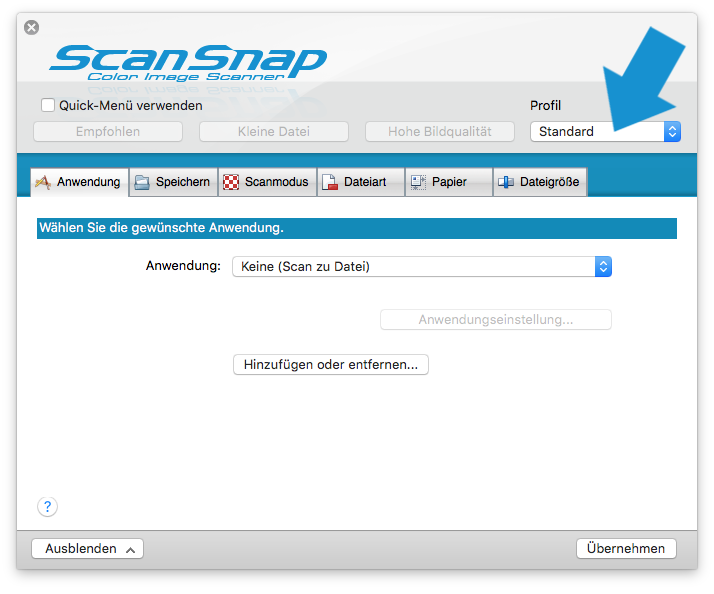 ScanScap Profil anlegen